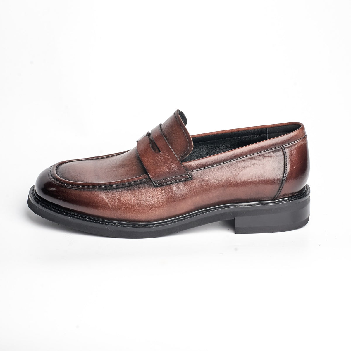 BB-109 Cognac - Burnished Thin-Sole Penny Loafer - Bruno Bunker
