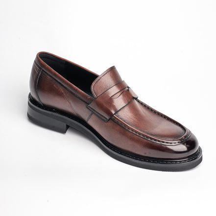 BB-109 Cognac - Burnished Thin-Sole Penny Loafer - Bruno Bunker