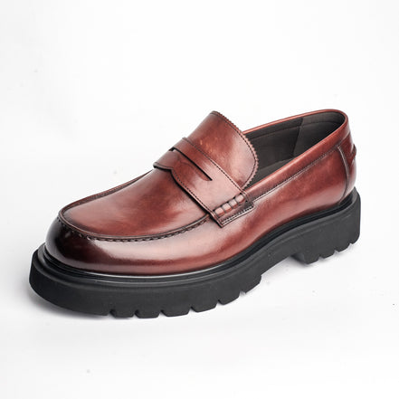 BB-111 Burgundy - Burnished Lug-Sole Penny Loafer - Bruno Bunker
