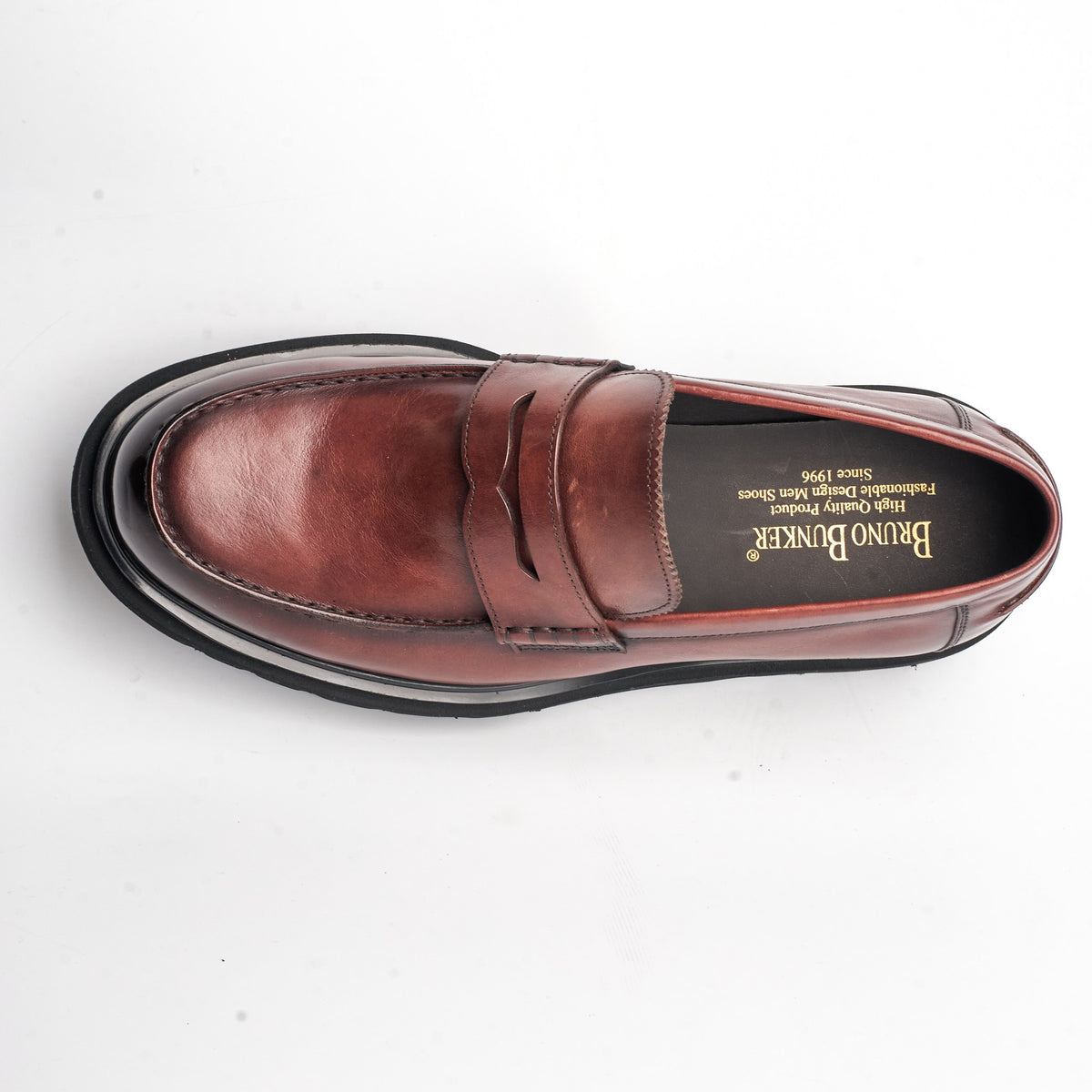 BB-111 Burgundy - Burnished Lug-Sole Penny Loafer - Bruno Bunker