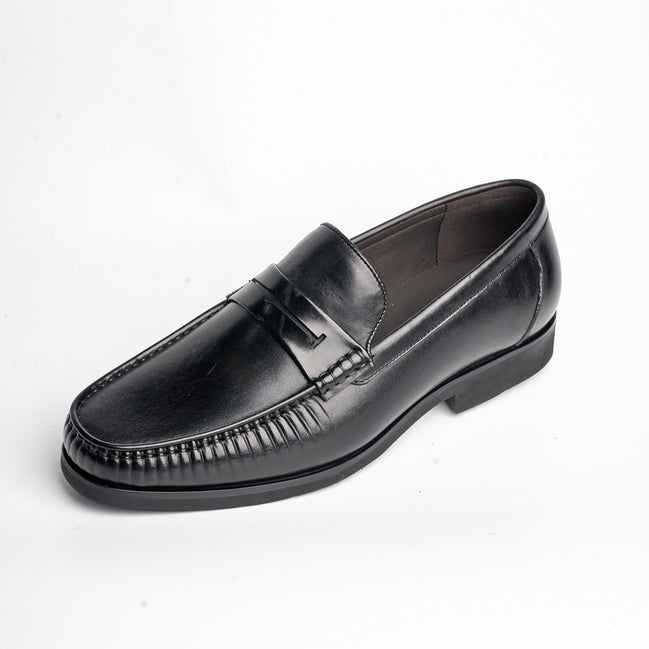 BB-114 Black - Gathered Moc-Toe Penny Loafer - Bruno Bunker
