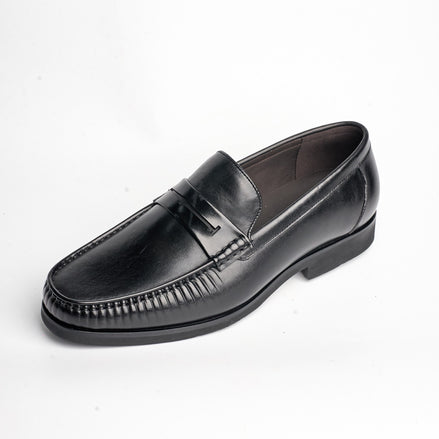 BB-114 Black - Gathered Moc-Toe Penny Loafer - Bruno Bunker