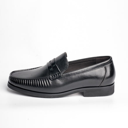 BB-114 Black - Gathered Moc-Toe Penny Loafer - Bruno Bunker