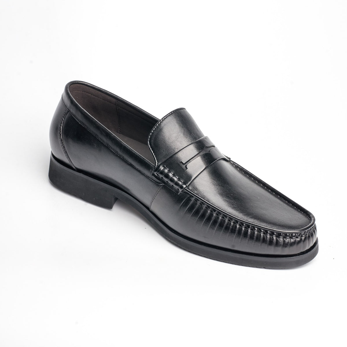 BB-114 Black - Gathered Moc-Toe Penny Loafer - Bruno Bunker