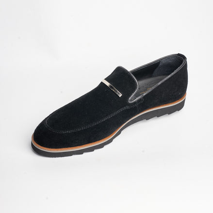 BB-122 Black Suede - Suede Lug-Sole Bar Slip-On - Bruno Bunker