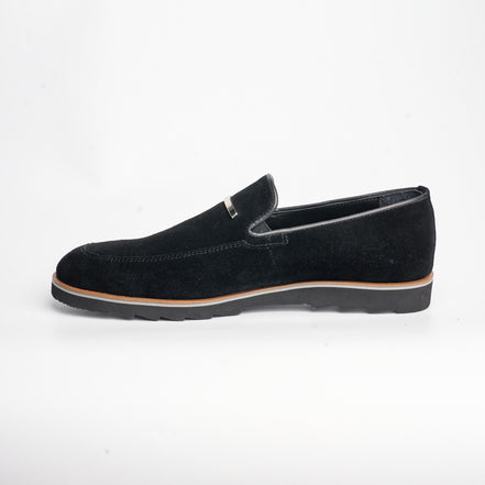 BB-122 Black Suede - Suede Lug-Sole Bar Slip-On - Bruno Bunker