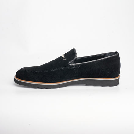 BB-122 Black Suede - Suede Lug-Sole Bar Slip-On - Bruno Bunker