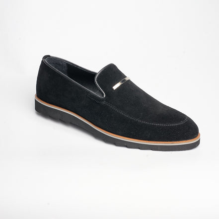 BB-122 Black Suede - Suede Lug-Sole Bar Slip-On - Bruno Bunker