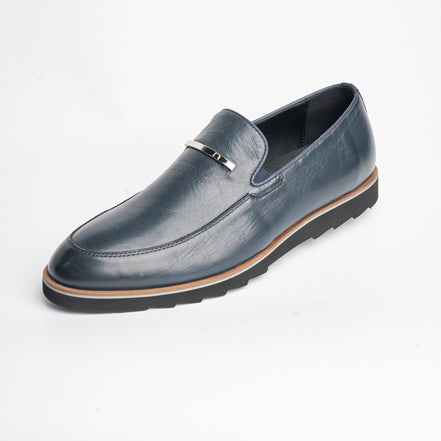 BB-122 Navy Leather - Suede Lug-Sole Bar Slip-On - Bruno Bunker
