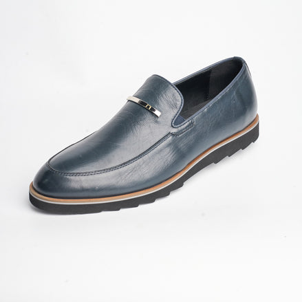 BB-122 Navy Leather - Suede Lug-Sole Bar Slip-On - Bruno Bunker