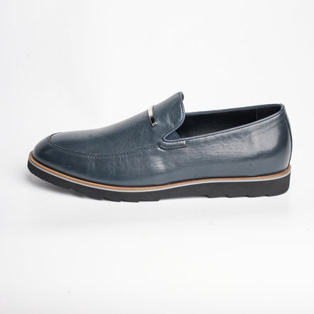 BB-122 Navy Leather - Suede Lug-Sole Bar Slip-On - Bruno Bunker