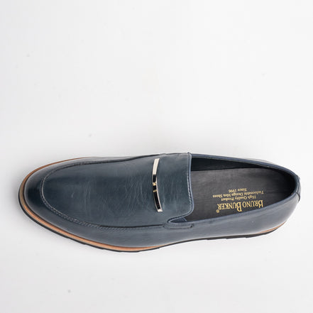 BB-122 Navy Leather - Suede Lug-Sole Bar Slip-On - Bruno Bunker