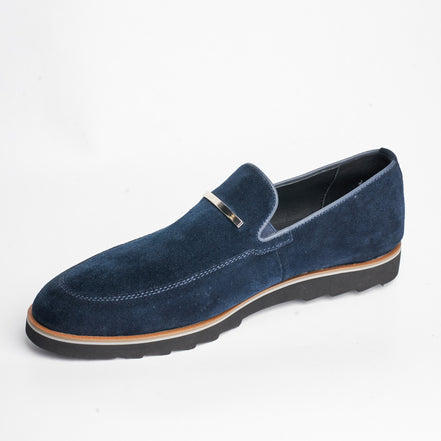 BB-122 Navy Suede - Suede Lug-Sole Bar Slip-On - Bruno Bunker