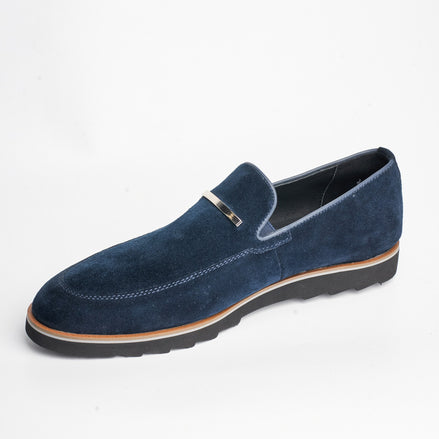 BB-122 Navy Suede - Suede Lug-Sole Bar Slip-On - Bruno Bunker