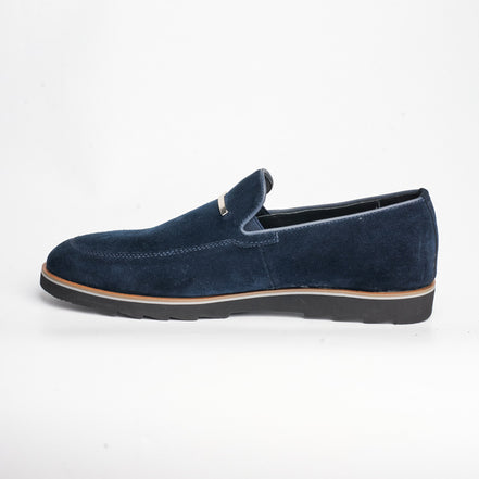 BB-122 Navy Suede - Suede Lug-Sole Bar Slip-On - Bruno Bunker