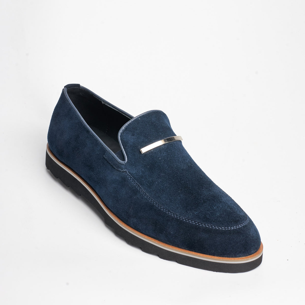 BB-122 Navy Suede - Suede Lug-Sole Bar Slip-On - Bruno Bunker