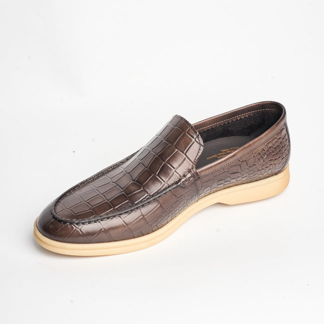 BB-127 Brown - Croc-Embossed Summer Slip-On - Bruno Bunker