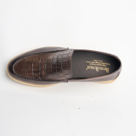 BB-127 Brown - Croc-Embossed Summer Slip-On - Bruno Bunker