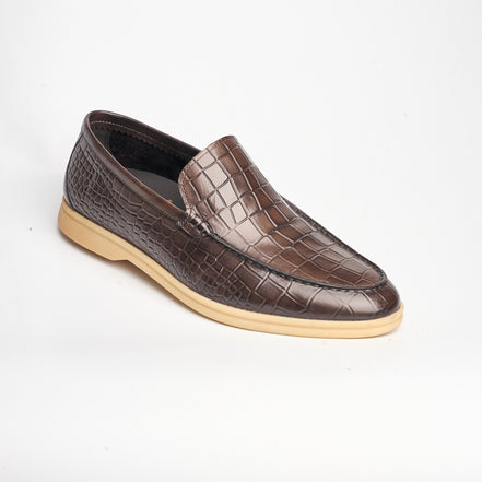 BB-127 Brown - Croc-Embossed Summer Slip-On - Bruno Bunker