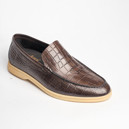 BB-127 Brown - Croc-Embossed Summer Slip-On - Bruno Bunker