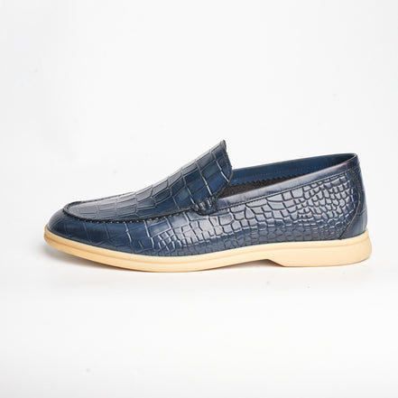 BB-127 Navy - Croc-Embossed Summer Slip-On - Bruno Bunker