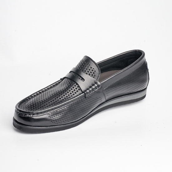 BB-129 Black - Perforated Penny Boat Shoe - Bruno Bunker