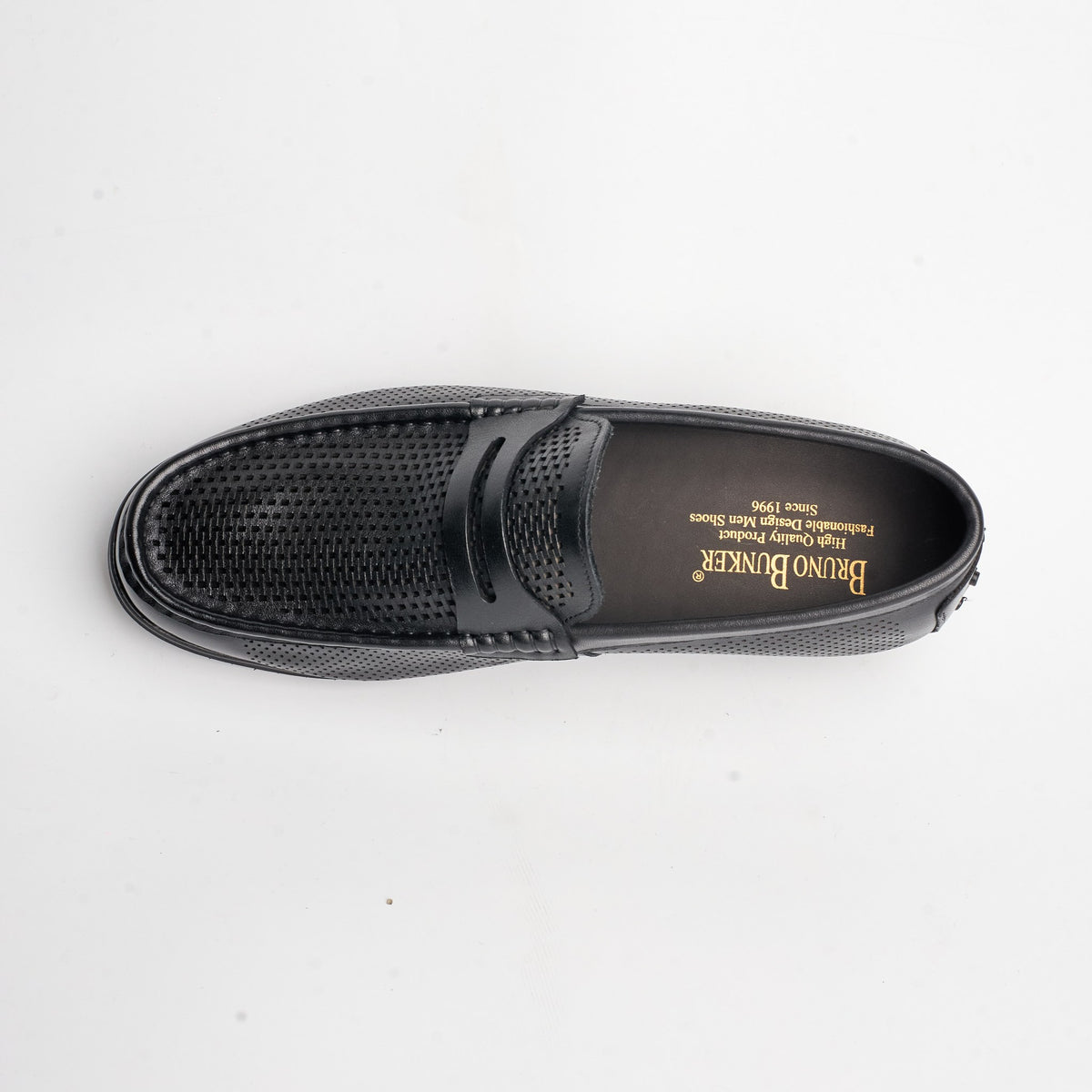 BB-129 Black - Perforated Penny Boat Shoe - Bruno Bunker