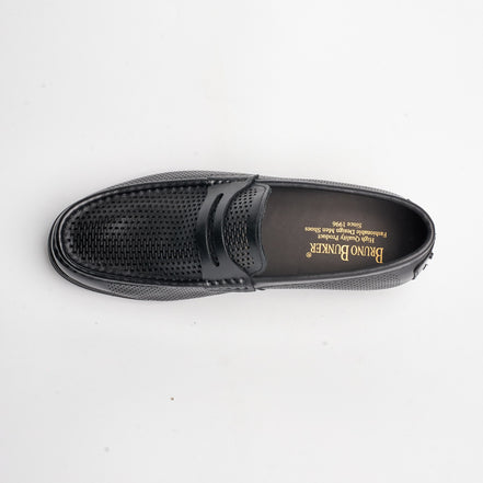 BB-129 Black - Perforated Penny Boat Shoe - Bruno Bunker