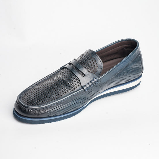 BB-129 Navy - Perforated Penny Boat Shoe - Bruno Bunker