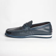 BB-129 Navy - Perforated Penny Boat Shoe - Bruno Bunker