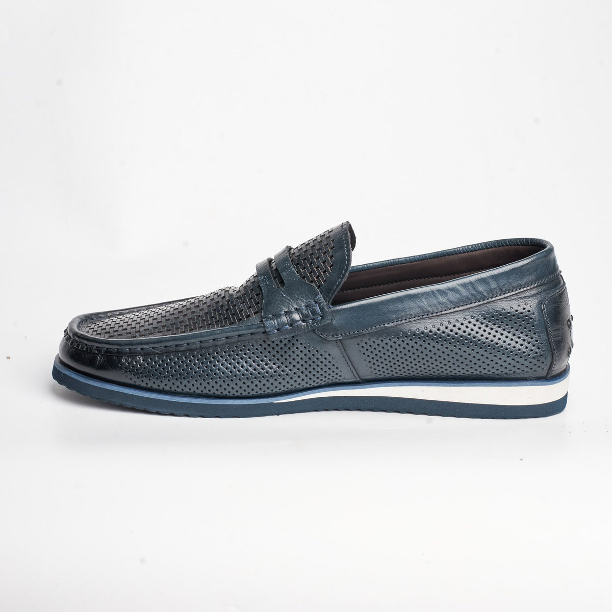 BB-129 Navy - Perforated Penny Boat Shoe - Bruno Bunker