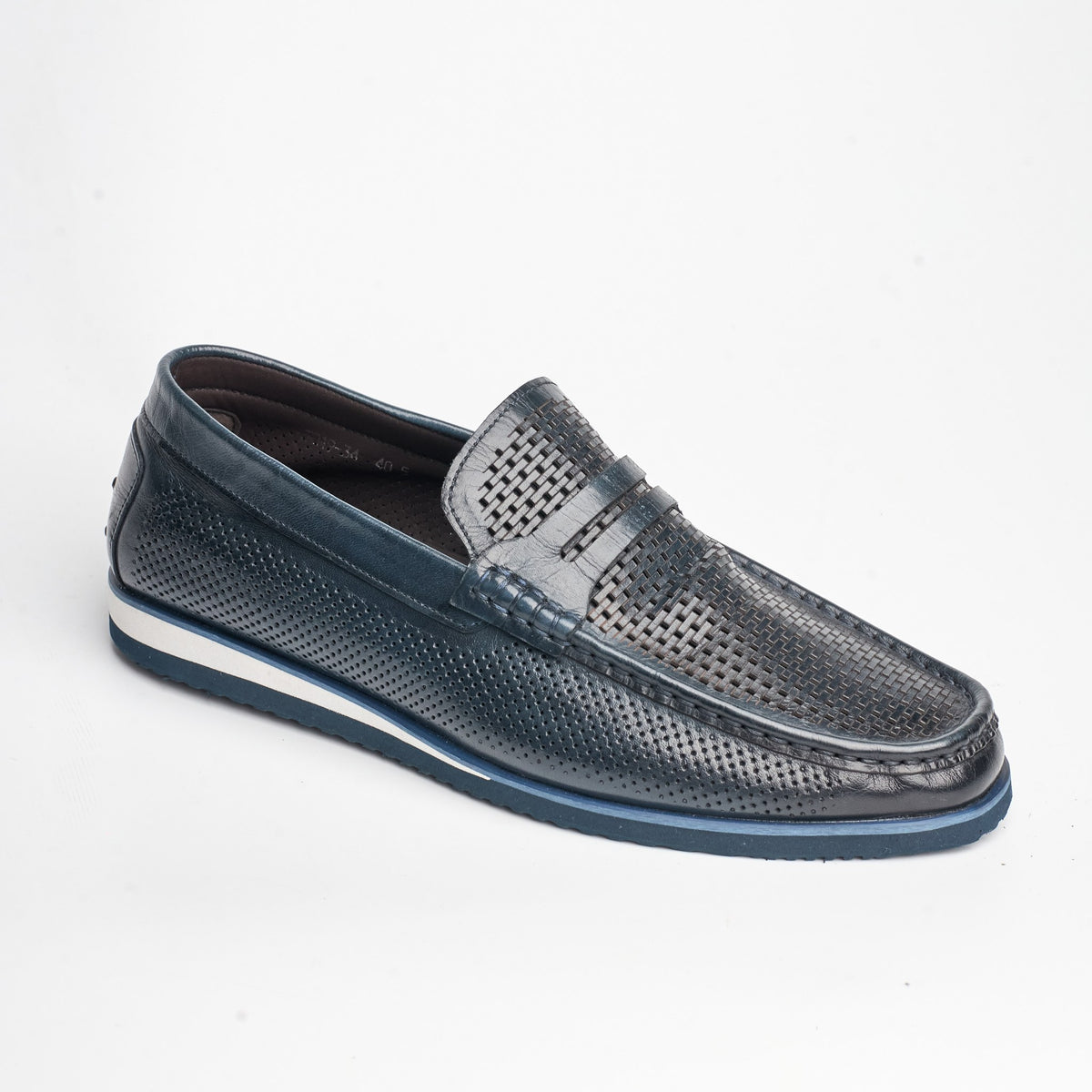 BB-129 Navy - Perforated Penny Boat Shoe - Bruno Bunker