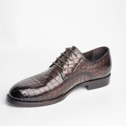 BB-136 Brown - Round Croc-Embossed Derby - Bruno Bunker