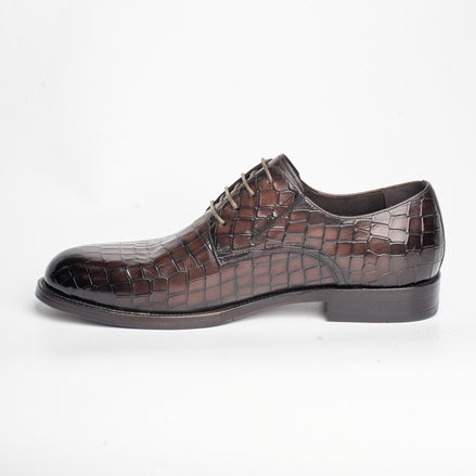 BB-136 Brown - Round Croc-Embossed Derby - Bruno Bunker