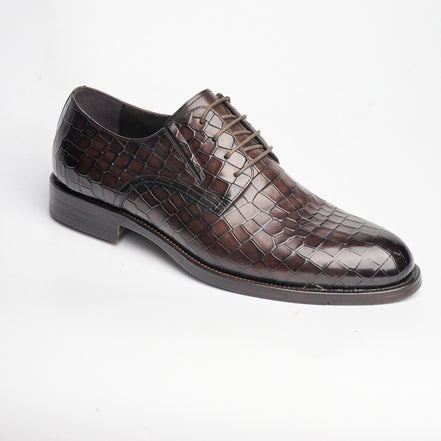BB-136 Brown - Round Croc-Embossed Derby - Bruno Bunker
