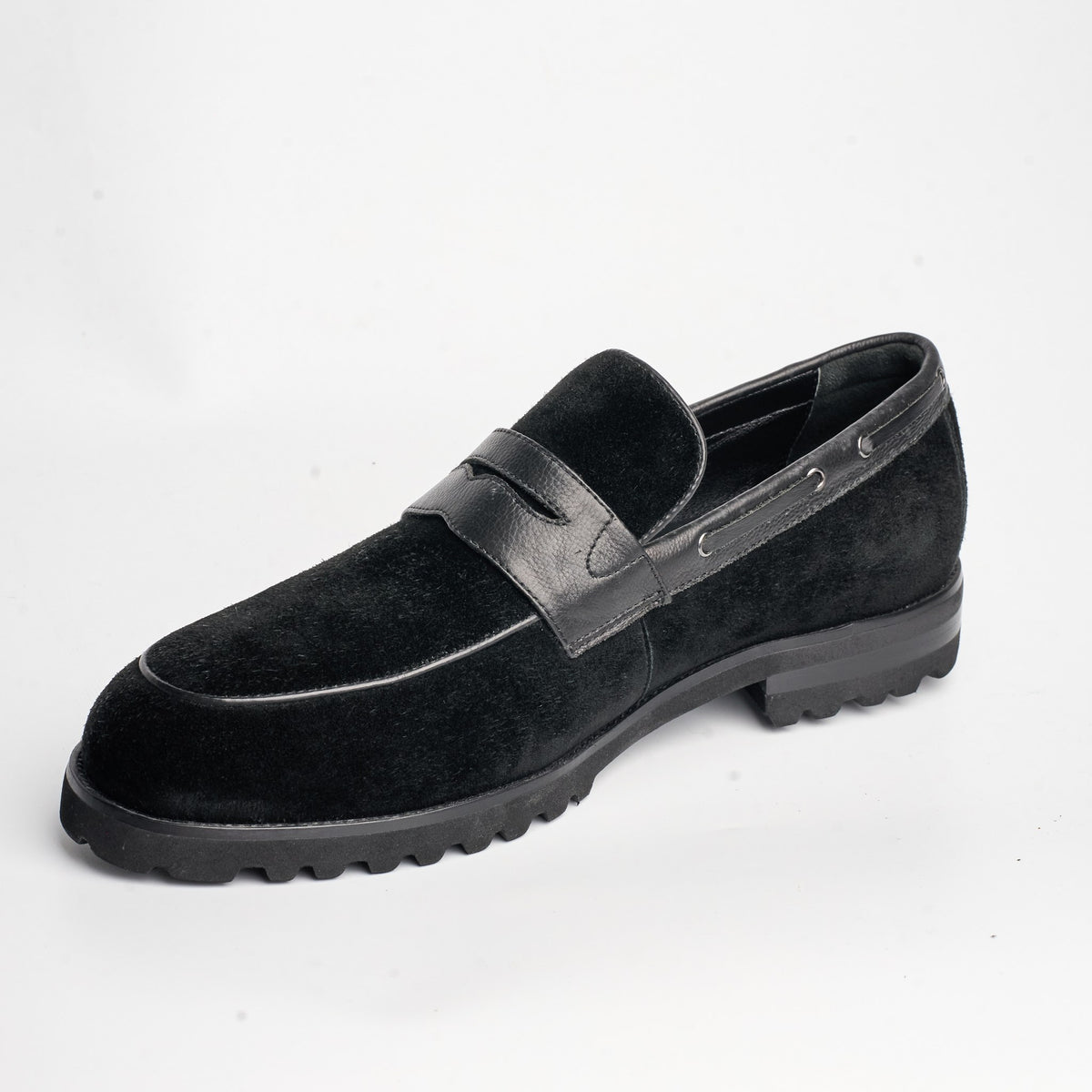 BB-141 Black - Suede Lug-Sole Penny Loafer - Bruno Bunker