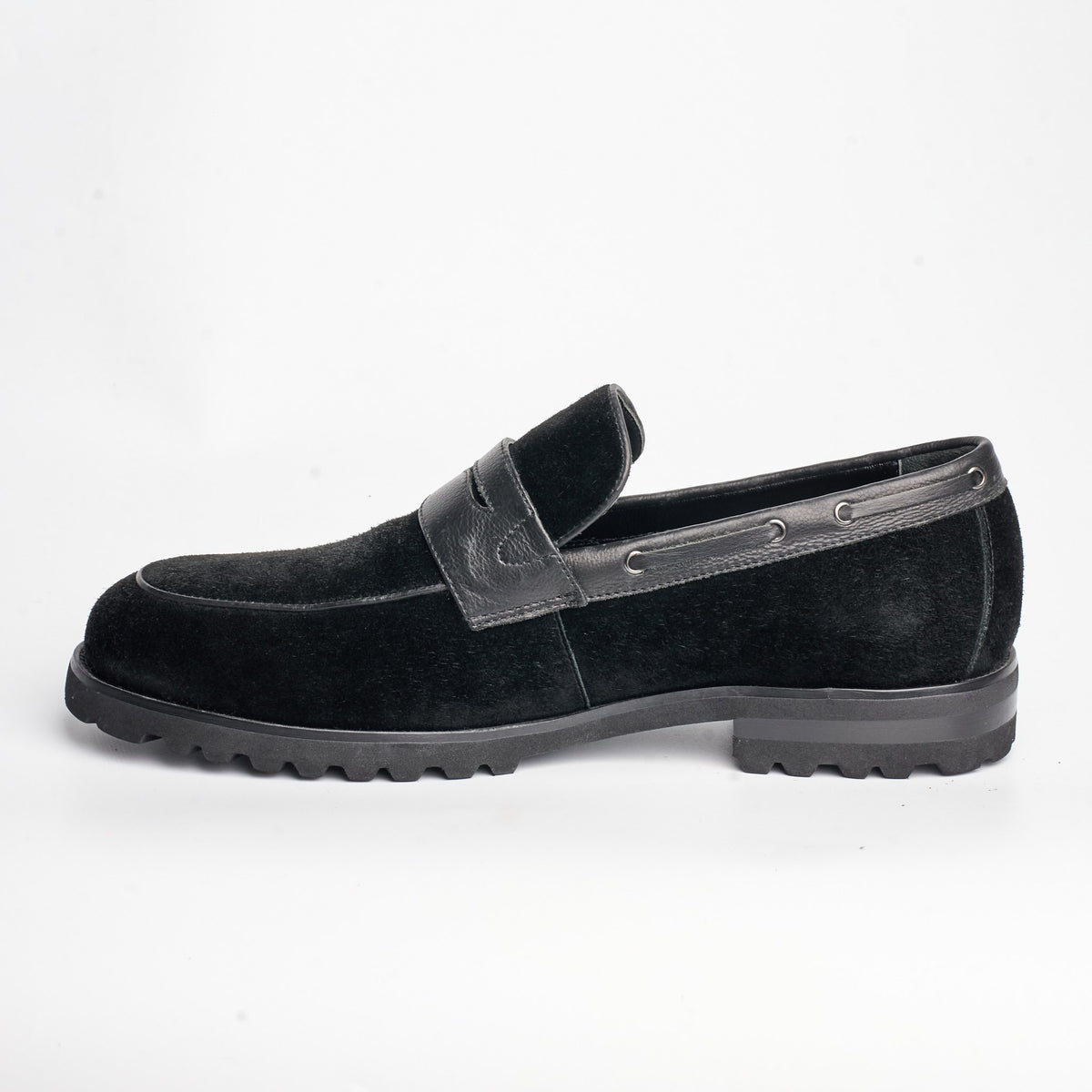 BB-141 Black - Suede Lug-Sole Penny Loafer - Bruno Bunker
