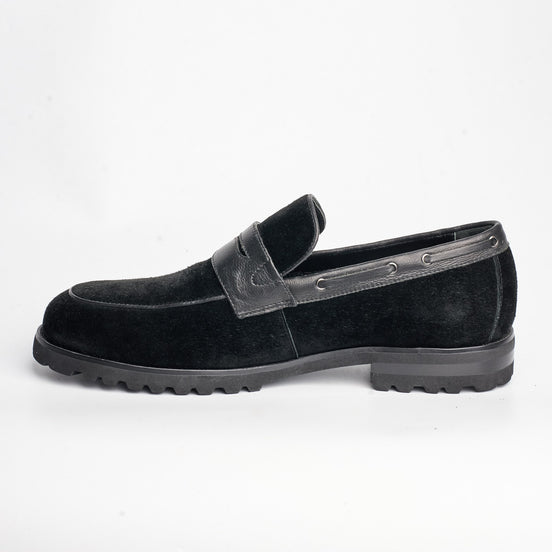 BB-141 Black - Suede Lug-Sole Penny Loafer - Bruno Bunker