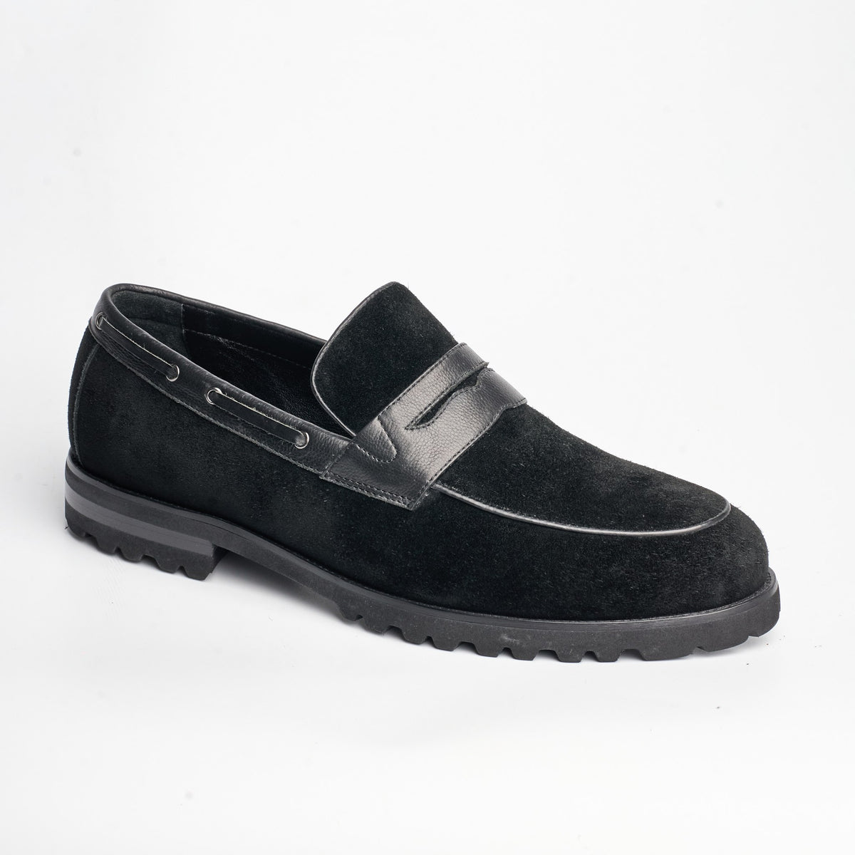 BB-141 Black - Suede Lug-Sole Penny Loafer - Bruno Bunker