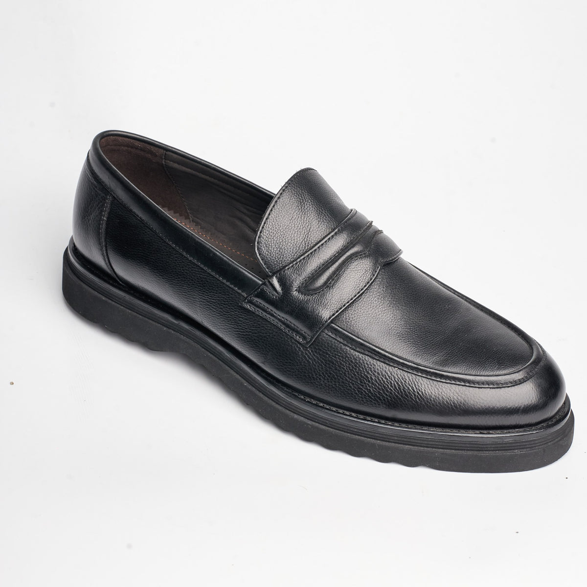 BB-142 Black - Smooth Lug-Sole Penny Loafer - Bruno Bunker
