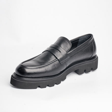 BB-145 Black - Chunky Lug-Sole Penny Loafer - Bruno Bunker