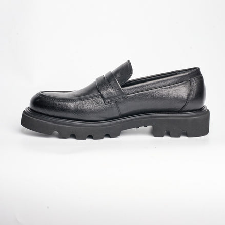 BB-145 Black - Chunky Lug-Sole Penny Loafer - Bruno Bunker