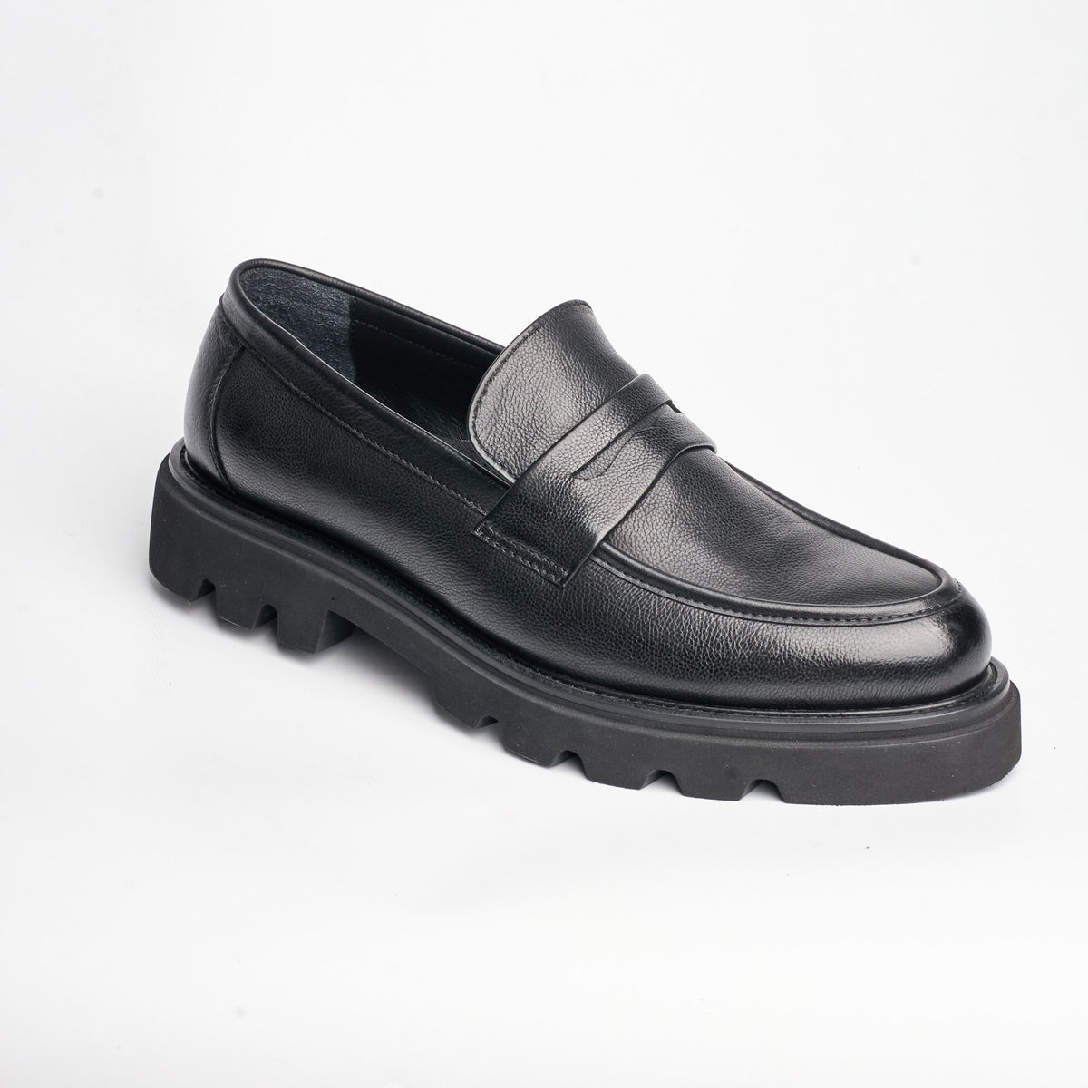 BB-145 Black - Chunky Lug-Sole Penny Loafer - Bruno Bunker