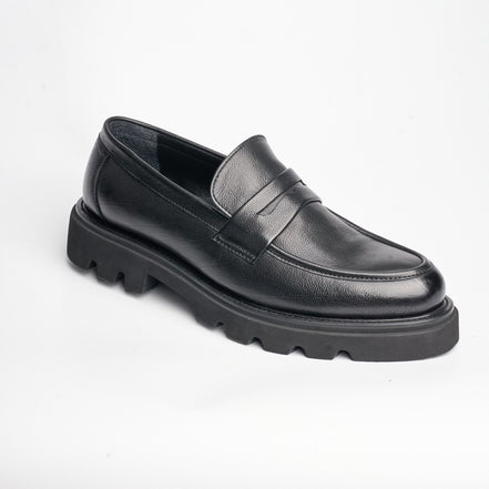 BB-145 Black - Chunky Lug-Sole Penny Loafer - Bruno Bunker