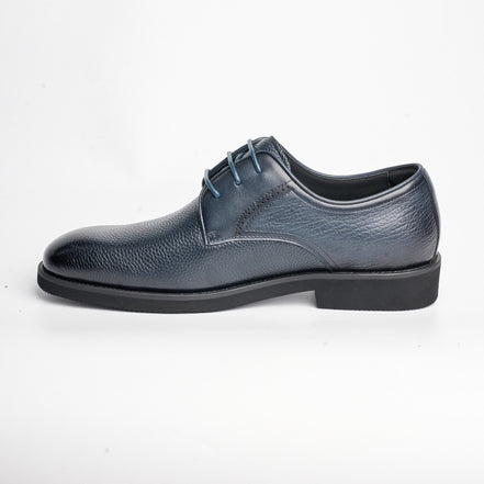 BB-154 Navy - Pebbled-Leather Plain Derby - Bruno Bunker