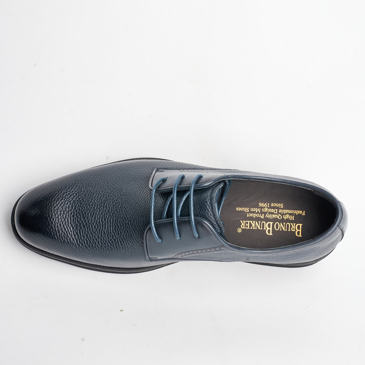 BB-154 Navy - Pebbled-Leather Plain Derby - Bruno Bunker