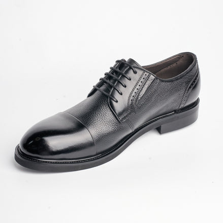 BB-155 Black - Pebbled-Leather Cap-Toe Derby - Bruno Bunker