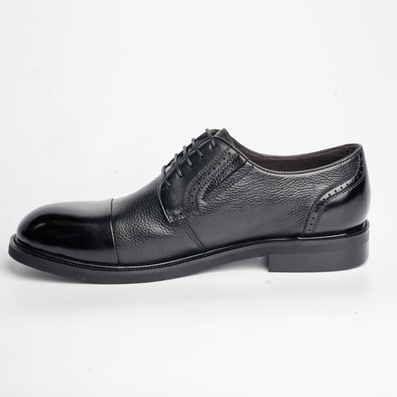 BB-155 Black - Pebbled-Leather Cap-Toe Derby - Bruno Bunker