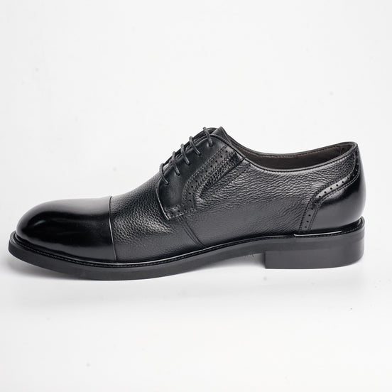 BB-155 Black - Pebbled-Leather Cap-Toe Derby - Bruno Bunker