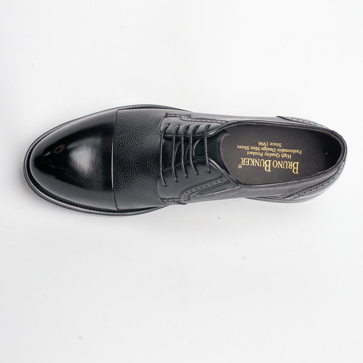 BB-155 Black - Pebbled-Leather Cap-Toe Derby - Bruno Bunker
